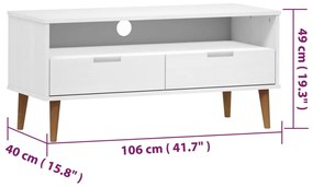 Móvel de TV Eva de 106cm em Madeira de Pinho - Branco - Design Escandi