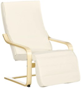 HOMCOM Poltrona Relax com Apoio para os Pés Ajustável Estofada em Tecido com Estrutura de Madeira 66,5x94x100 cm Creme