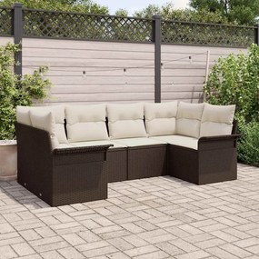 vidaXL Conjunto de Sofá de Jardim de 6 Peças com Almofadas Castanho Rattan Sintético