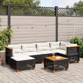 vidaXL 7 pcs conjunto de sofás p/ jardim c/ almofadões vime PE preto