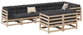 8 pcs conjunto sofás de jardim com almofadões pinho maciço