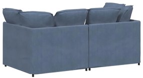 Sofá modular com almofadas tecido corduroy azul