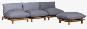Sofá Modular Reclinável De 3 Peças Com Puff Em Madeira De Acácia Brina Cinzento-azul - Sklum