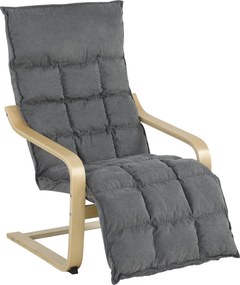 Cadeirão de Sala Estofado em Linho com Apoio para os Pés com Balanço Suave Encosto Alto Assento Amplo Cinzento