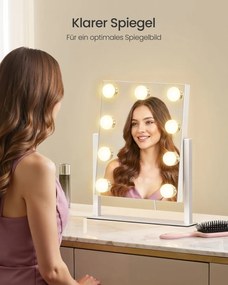 Espelho de maquilhagem 25 x 30 cm com iluminação e 9 lâmpadas LED, branco