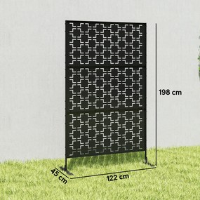 Biombo Corta-Vista Decorativo para Exterior, 122 x 45 x 198 cm, Padrão Geométrico Vazado, Preto
