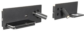 Conjunto de 2 candeeiros de parede pretos com LED, USB e carregador por indução - Riza Moderno