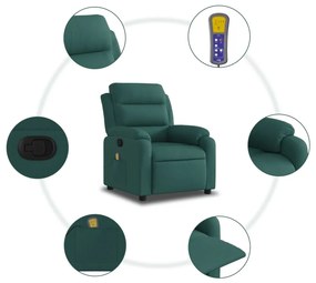 Poltrona de massagens reclinável tecido verde-escuro