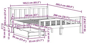 Cama sem colchão 160x200 cm madeira de pinho maciça