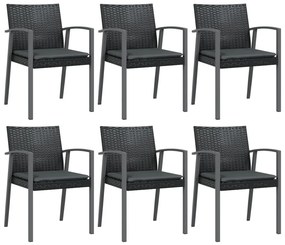 7 pcs conjunto de jantar p/ jardim c/ almofadões vime PE e aço