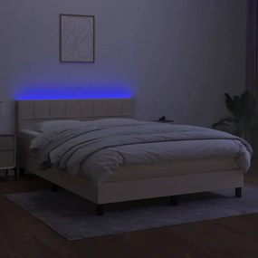 Cama box spring c/ colchão e LED 140x190 cm tecido cor creme