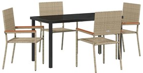 Conjunto de Jantar de Jardim 5 Peças Bege em Rattan Sintético
