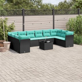 vidaXL 11 pcs conjunto sofás de jardim c/ almofadões vime PE preto