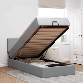 Cama Otomana com colchão & LEDs 90x200 cm tecido cinzento claro