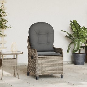 Cadeira Recliner vidaXL com Almofada Cinza em Rattan Sintético