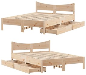 Estrutura de cama c/ gavetas 140x190 cm madeira de pinho maciça