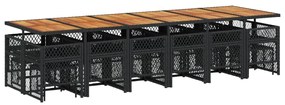 17 pcs conjunto de jantar p/ jardim c/ almofadões vime PE preto