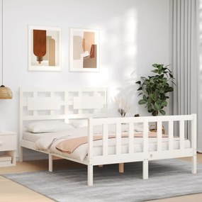 Estrutura de cama com cabeceira 140x200cm madeira maciça branco