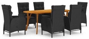 vidaXL 7 pcs conjunto de jantar para jardim preto