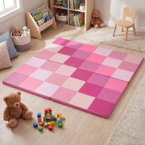 Tapete de atividades 144 x 144 x 3,5 cm infantil dobrável impermeável com espuma macia para gatinhar rosa