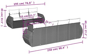 8 pcs conjunto de sofás p/ jardim com almofadões vime PE bege