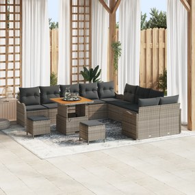 Conjunto de Sofás de Jardim com Almofadas vidaXL 13 Peças Cinza Rattan
