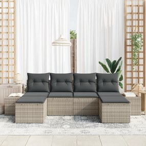 Conjunto de Sofá de Jardim de 6 Peças com Almofadas Cinza Claro Rattan
