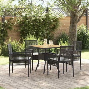 vidaXL Conjunto de Jantar de Jardim 5 Peças com Almofadas Preto Rattan Sintético