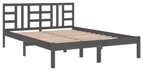 Estrutura de cama casal 135x190 cm madeira maciça cinzento