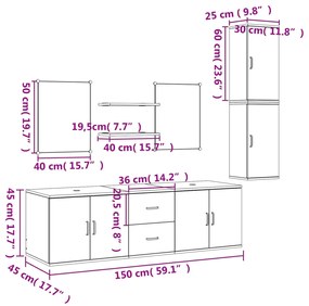 7 pcs conjunto móveis casa de banho derivados de madeira preto