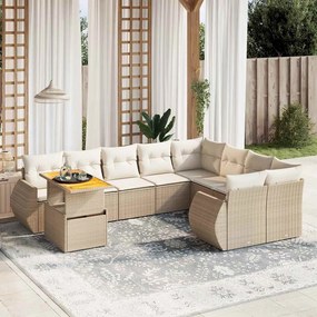 vidaXL 10 pcs conjunto de sofás p/ jardim com almofadões vime PE bege
