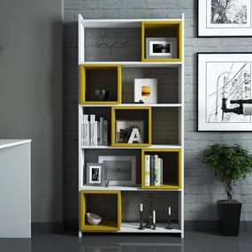 Secretária de Estudo e Estante Box – Branco e Amarelo – Medidas Variad