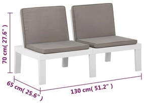 4 pcs conjunto lounge de jardim com almofadões plástico branco