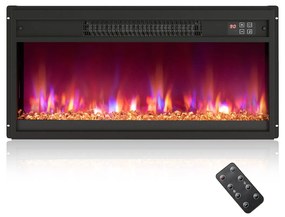 Lareira elétrica encastre 26” de 1500 W com comando à distância Temporizador Termóstato Preto