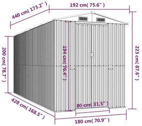 Abrigo de jardim 192x440x223 cm aço galvanizado antracite