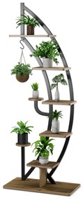 Estante de metal para plantas com 7 níveis de suporte curvo em formato de meia lua com gancho para varanda de flores 60 x 30 x 155 cm Natural