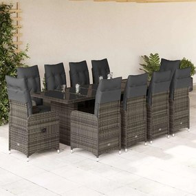 vidaXL 11 pcs conjunto bistrô de jardim c/ almofadões vime PE cinzento