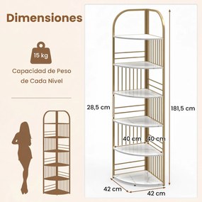 Estante de canto com 6 prateleiras, 42 x 42 x 181,5 cm, Estrutura metálica para plantas, exposição vertical para sala, quarto ou escritório, Branco e