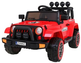 Jipe elétrico para Crianças off-road 12V 4x4, Rodas Espuma EVA, Assento couro ecológico Vermelho
