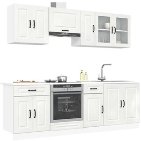 8 peças armário de cozinha conjunto Kalmar branco brilhante