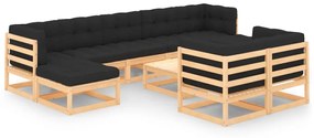 vidaXL 10 pcs conj. lounge jardim c/ almofadões pinho maciço antracite