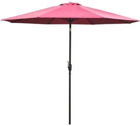 Outsunny Chapéu de Sol de Jardim Ø295x250cm com Manivela Chapéu de Sol Exterior com Mecanismo de Inclinação e Mastro Desmontável de Metal para Terraço Piscina Pátio Vinho