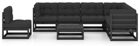8 pcs conjunto lounge jardim c/ almofadões pinho maciço preto
