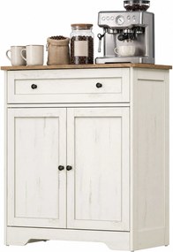 Armário de cozinha em estilo rústico com uma gaveta e duas portas, 72 x 40 x 80 cm, Branco vintage