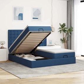 Estrutura de cama otomana com colchões 200x200cm tecido azul