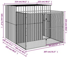 Casota cães c/ parque 214x253x181 cm aço galvaniz. cinza-claro