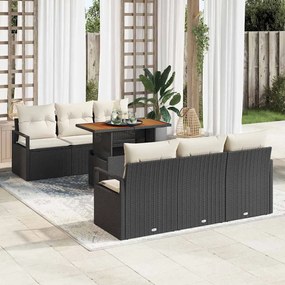 Conjunto de Sofá de Jardim vidaXL com Almofadas Preto Rattan Poliéster 7 Peças