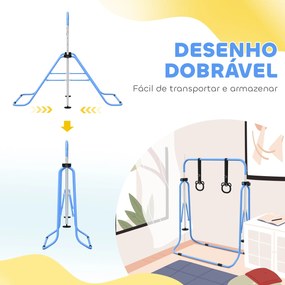 Barra de Ginástica para Crianças com Altura Ajustável em 5 Níveis Anéis e Dobrável 148x105x88-128 cm Azul