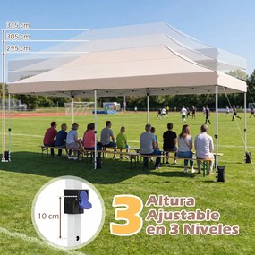 Tenda de Jardim Dobrável com 6 pesos, 600 x 300 x 310 cm, Paredes Laterais Removíveis, Bege