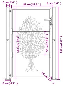 Portão de jardim 105x155 cm aço corten design árvore